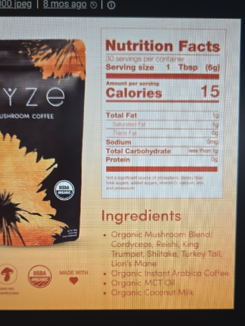 RYZE Mushroom Coffee - Brown and Orange Floral Pouch - Picture 3 of 4